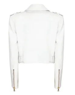 Women Metallic White Leather Jacket WMJ12