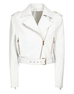 Metallic White Leather fashion Jacket