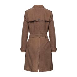 Women Brown Suede Leather Trench Coat, E23531