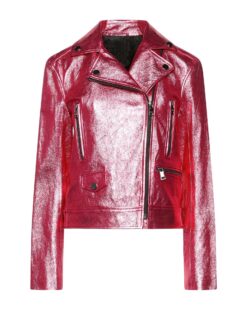 Women's Pink Metallic Leather Fashion Jacket