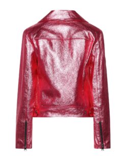 Women Pink Metallic Leather Jacket WMJ8
