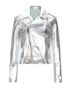 Women Metallic Silver Leather Jacket WMJ5