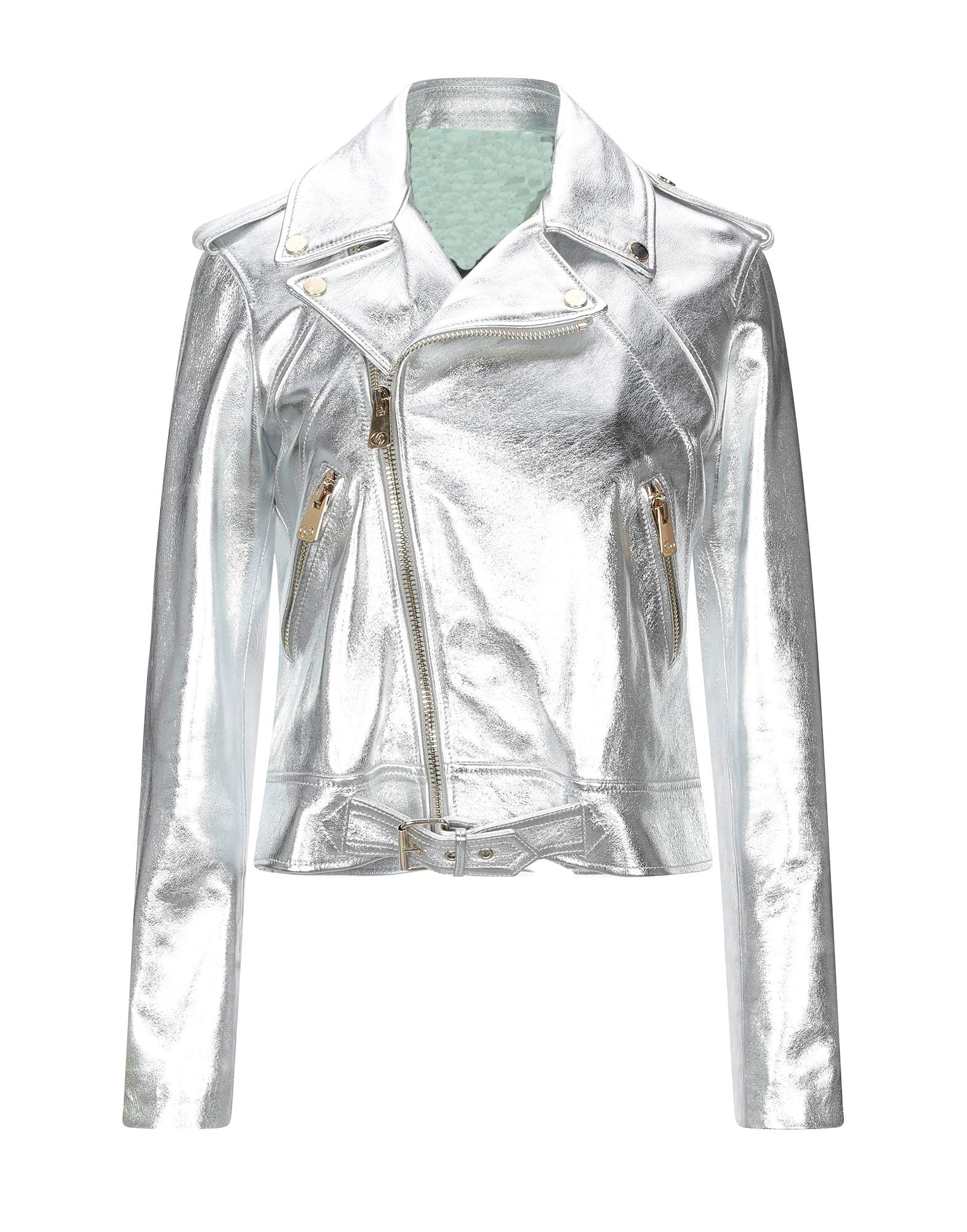 Women Metallic Silver Leather Jacket WMJ5