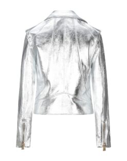 Women Metallic Silver Leather Jacket WMJ5