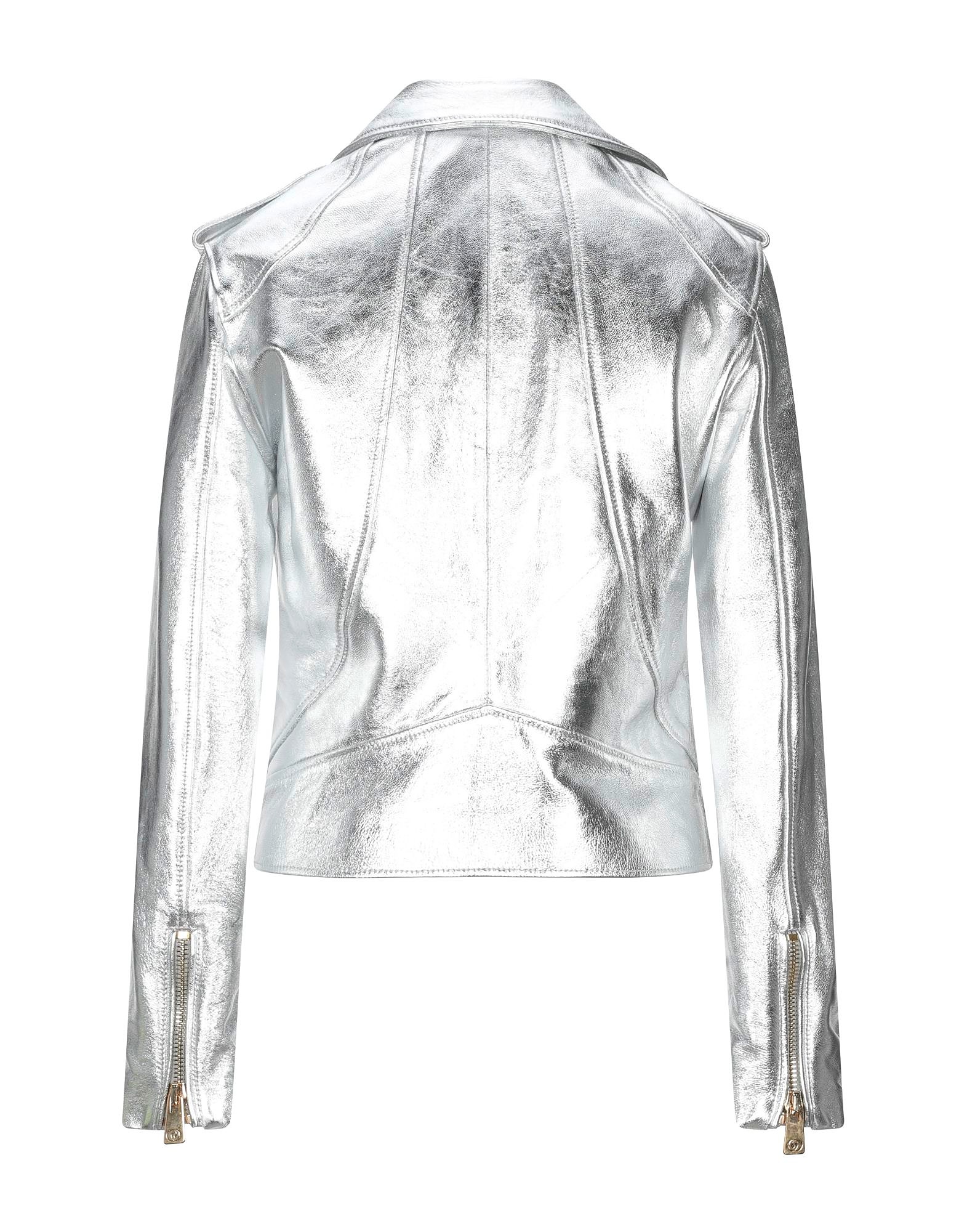 Women Metallic Silver Leather Jacket WMJ5