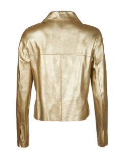 Women Metallic Gold Leather Biker Jacket WMJ9