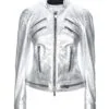 Metallic Silver Leather Fashion jacket