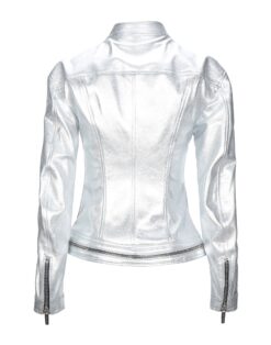 Women Metallic Silver Leather Jacket WMJ6