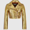 Women Metallic Gold Leather Short Jacket WMJ2