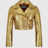 Women Metallic Gold Leather Short Jacket WMJ2