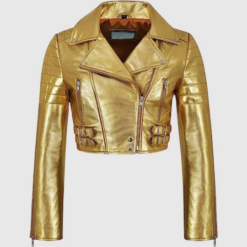 Women Metallic Gold Leather Short Jacket WMJ2
