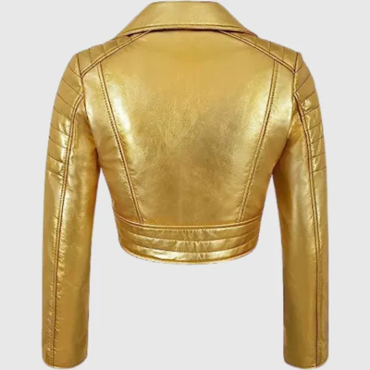 Women Metallic Gold Leather Short Jacket WMJ2