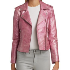 Women Metallic Pink Leather Jacket WMJ3