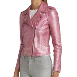 Women Metallic Pink Leather Jacket WMJ3