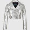 Women Metallic Silver Leather Short Jacket WMJ4