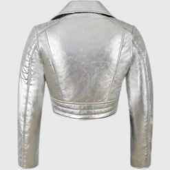 Women Metallic Silver Leather Short Jacket WMJ4