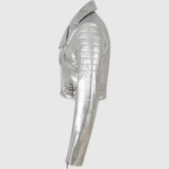 Women Metallic Silver Leather Short Jacket WMJ4