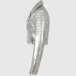 Women Metallic Silver Leather Short Jacket WMJ4