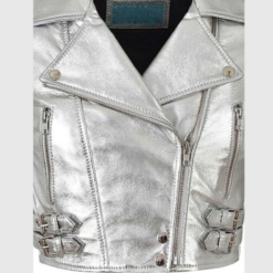 Women Metallic Silver Leather Short Jacket WMJ4