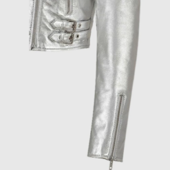 Women Metallic Silver Leather Short Jacket WMJ4