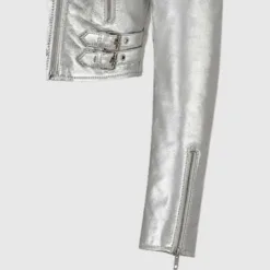 Women Metallic Silver Leather Short Jacket WMJ4