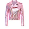 Women's Pink Metallic Leather Jacket