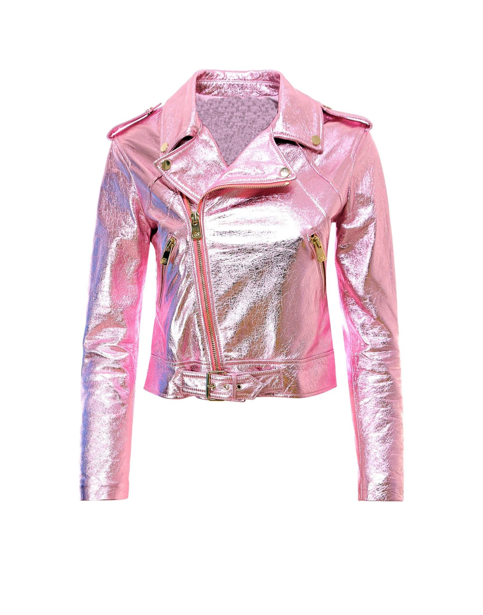Women's Pink Metallic Leather Jacket