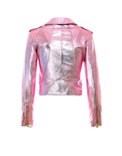 Women Pink Metallic Leather Jacket WMJ3B