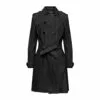 Women Black Suede Leather Trench Coat, E23530