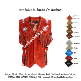 Cowboy Western Vest Red Suede