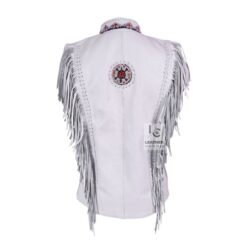 Western Cowboy White Leather Fringes Vest
