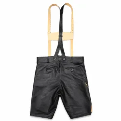 Back view of Men's Black Embroidered Lederhosen with adjustable leather suspenders