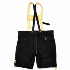Rear view of Mens Bavarian Raven Black Lederhosen with matching leather suspenders