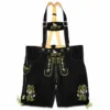 Mens Bavarian Raven Black Lederhosen in genuine leather with bird and Edelweiss embroidery
