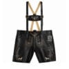 Handcrafted Vintage German Premium Black Leather Lederhosen with beige deer skull and wolf embroidery
