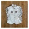 Men's White Fringed Leather Western Vest with Beaded Accents front and back views
