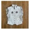 Men's White Fringed Leather Western Vest with Beaded Accents front and back views