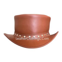 El Dorado Brown Leather Top Hat Rivets Band | TH119B