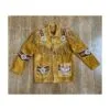 Men’s golden tan suede Western fringe jacket with whipstitch and concho trim