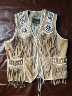 Men's cowboy Western Beaded Suede Fringes Vest