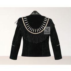 Women’s Black Suede Native American Jacket With Fringes WSJ24 (1)