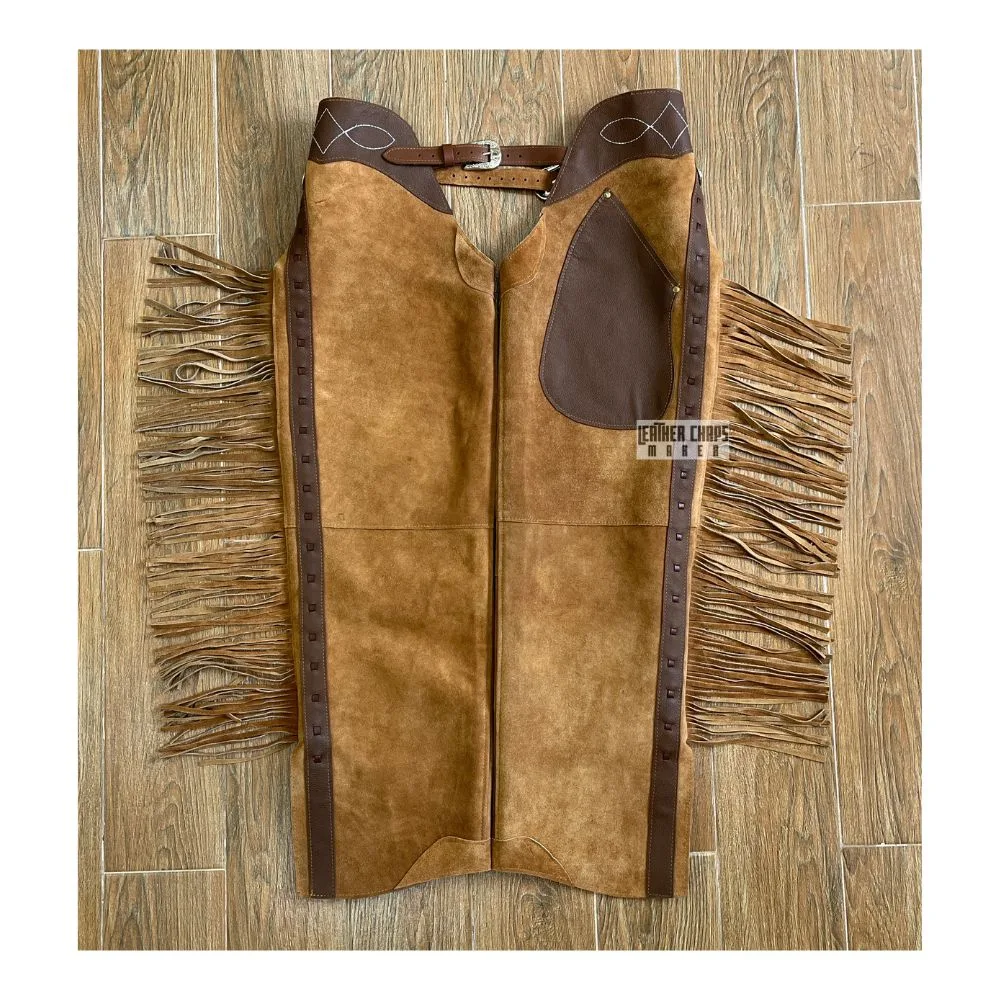Women’s Cowgirl Brown Suede Chaps With Fringes
