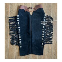 Women’s Cowgirl Rodeo Western Black Suede Fringes Chaps