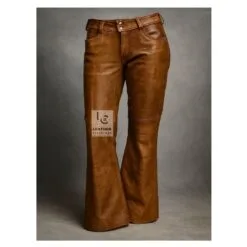 Woman's Brown Leather Pant With Side Laces WSP24D