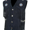 Attractive Cowgirl Black Suede Western Vest with Fringes, Beads & Bones WSUV7