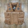 Cowgirl Brown Leather Western Vest American Indian Vest With Fringes Beads Bones WLUV9