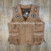 Cowgirl Brown Leather Western Vest American Indian Vest With Fringes Beads Bones WLUV9