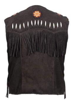 Cowgirl Black Suede Western Vest American Indian Beauty with Fringes, Beads, and Bones WSUV6