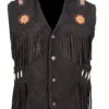 Cowgirl Black Suede Western Vest American Indian Beauty with Fringes, Beads, and Bones WSUV6