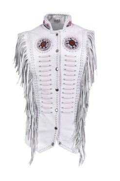 Elite Western Cowgirl White Leather Fringes Vest